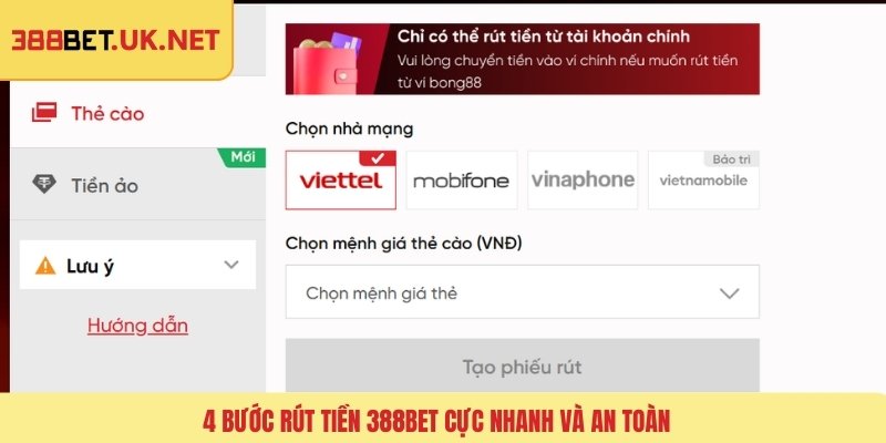4 bước rút tiền 388BET cực nhanh và an toàn
